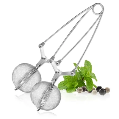 Bild av COM FOUR® 2x tetång, bollformad teinfuser gjord av 304 rostfritt stål, tesilar för löst te, siltång teälskare (02 stycken Ø 5,5 cm)