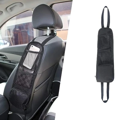 Bild av URAQT Förvaringsväska för bil, bilsäte, sida, med 3 fickor, framsäte, nät, hängande väska små föremål, hållbar dryckeshållare, förvaringsfickor, passar alla fordon