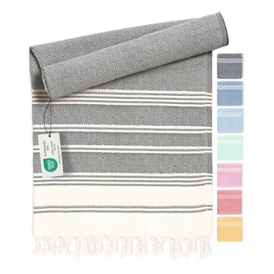 Bild av hamam handduk fouta strandhandduk XXL av 100 % återvunnen bomull snabbtorkande strandlakan, fouta, turkisk peshtemal perfekt som bastuhandduk och sarong Antracit 100x200cm Diamond