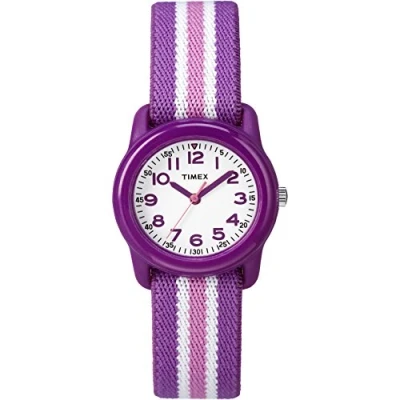 Bild av Timex TIME Machines® 29 mm blå/gul rand elastiskt tyg barnklocka, Lila/rosa, Childrens, rem