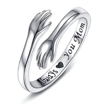 Bild av Omfamnande ring I 925 sterlingsilver för kvinnor, Love You Forever ingraverad, present till mamma, syster eller vän, smycke med öppna händer som symboliserar vänskap och kärlek, Ingen ädelsten