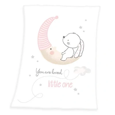 Bild av Herding babyfilt, liten kanin motiv, 75 x 100 cm, mjuk polyester, vit
