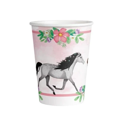 Bild av Amscan 9909875 66 mugg vackra horser, 8 stycken, kapacitet 250 ml, papper, häst, pappersmugg, festmugg, engångsporslin, barnfödelsedag