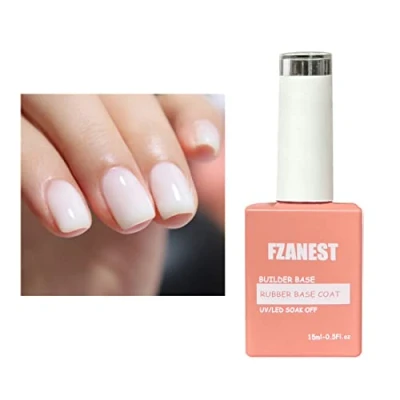 Bild av FZANEST Gummibas gel polish 15 ml, mjölkvit 6 i 1 bygggel för naglar en flaska (BIAB), nagelförstärkande hudfärgad basfärg, snabb förlängning blötlägg av UV nagellack