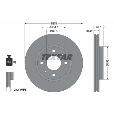 Bild av TEXTAR PRO 92148703 Disque de frein 276 26 04/06 114,3 ventilé l&#039;intérieur revêtu sans boulon fix roue, moyeu roue