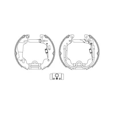 Bild av HELLA Shoe Kit Pro 8DB 355 004 781 de freins, freins à tambours avec cylindre roue, élément d&#039;ajustage OPEL: Agila A