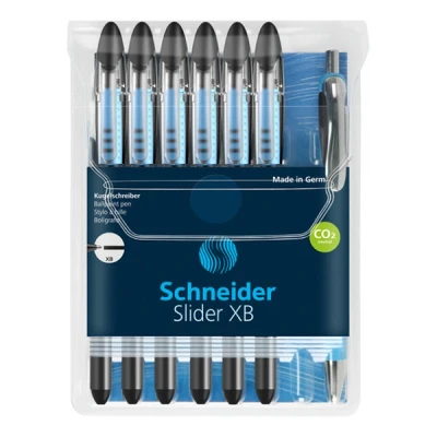 Bild av Schneider 151276 Slider Basic XB paket med 6 och 1 x Rave kulspetspenna fodral, svart bläck