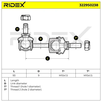 Bild av A.B.S. 260294 Biellette de barre stabilisatrice 94 MM10X1.5 RHT SMART: Fortwo II Coupe, City I Coupe