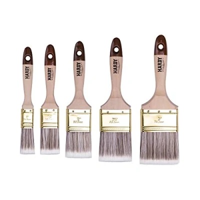 Bild av HARDY WORKING TOOLS Platt borstset i 5 delar, 1 st 25, 35, 50, 60, 75 mm bred, målarborste set med trähandtag, lackborste serie x 45 st, penselset A0282 050100