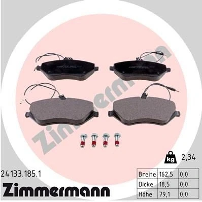 Bild av ZIMMERMANN 24133.185.1 Jeu de plaquettes frein contact signal d&#039;usure inclus avec vis/boulons la photo correspond au contenu livraison