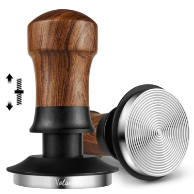 Bild av NOTSEK Kaffebryggare 51 mm, 13,6 kg kontakttryckmanipuleringsverktyg med krusningsbas, valnötsträ kalibrerad fjäderbelastad espresso tamper för filterhållare mm