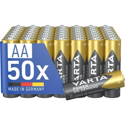 Bild av VARTA Batterier AA, paket med 50, Power on Demand, Alkaliska, 1,5V, förvaringspaket, flexibel, kraftfull, idealisk för datortillbehör, Smart Home enheter, Made in Germany