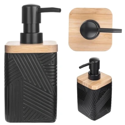 Bild av KADAX Tvålpump för diskmedel, påfyllningsbar dispenser flytande tvål, modern diskmedelsdispenser, handtvåldispenser, tvåldispenser med pump (svart, kvadratisk)