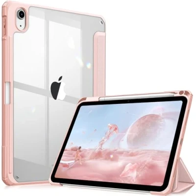 Bild av Fintie Hybridfodral kompatibelt med iPad 10:e generationen 2022 (10,9 tum) [ultratunt] stöttåligt klart skydd inbyggd pennhållare, automatisk uppvakning/sömn, roséguld