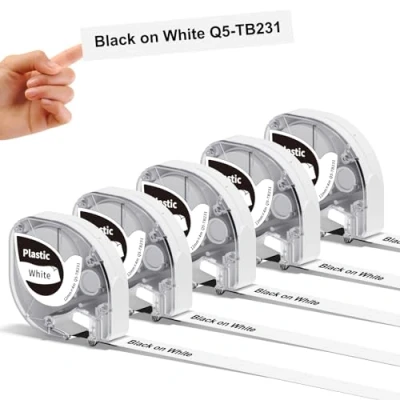 Bild av Phomemo autentisk standard P12 etiketttejp för etiketttillverkare, laminerad inomhusbruk, vattentät, 1,2 cm x 13,1 fot (12 mm 4 m), svart på vit, 3 pack