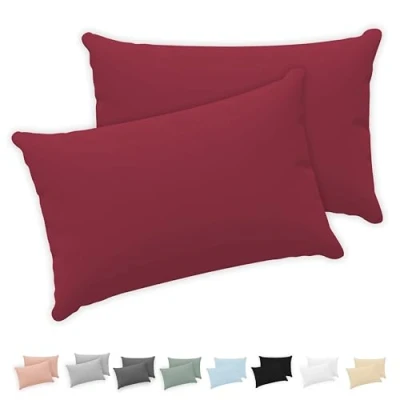Bild av Twinzen® Örngott 40x60 (Set om 2) Jersey 100% bomull 150 GSM Vinröd Kuddfodral med dragkedja Oeko Tex certifierad