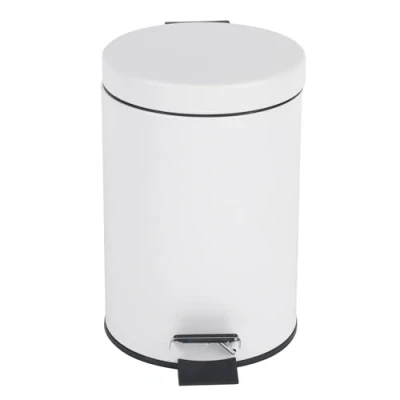 Bild av Beldray LA038098WHT Badrumspedal liten rund soptunna i rostfritt stål för sovrum, kontor, kök, toalett, mjuk stängd papperskorg, avtagbar 3L inre hink, bärhandtag, vit