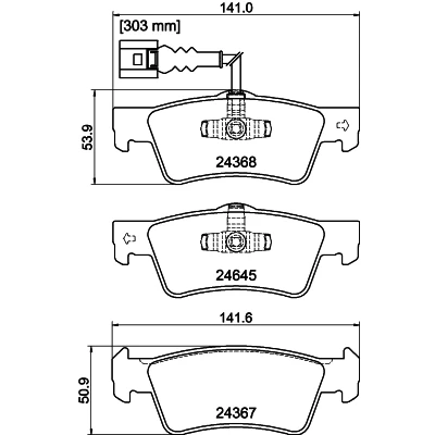Bild av HELLA 8DB 355 013 841 Jeu de plaquettes frein avec contact du palpeur d&#039;usure intégré VOLKSWAGEN: Transporter 5, 5 Bus, Multivan (7HM