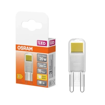 Bild av OSRAM LED PIN lampa tillverkad av klarfärgat glas, med 1,8 W för 200 lm, varmvitt ljus 2700 K, flerfärgad, eftermonterad stickkontaktsockel G9, CRI 80, EEK E, 15 mm diameter.