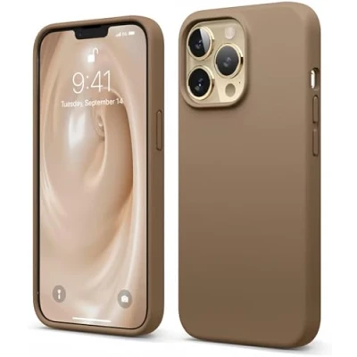 Bild av Elago Flytande silikonfodral kompatibelt med iPhone 13 Pro fodral (6,1 tum premiumsilikon, helkroppsskydd 3 lager stöttåligt telefonfodral, reptåligt mjukt mikrofiberfoder (brun)