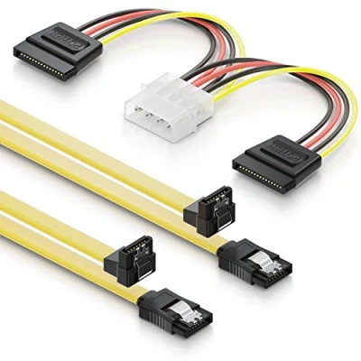 Bild av deleyCON SATA Kabelsats 2x 0,5m S ATA 3 Kablar + 4Pin till Nätadapter HDD SSD Datakabel med Klämma 1x Hane Direkt 90 Graders Vinkel