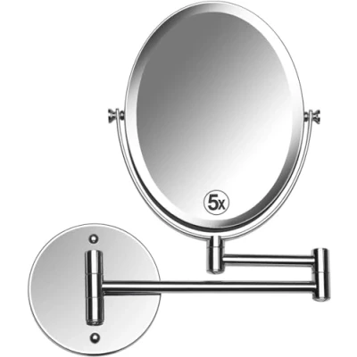 Bild av MIRRORVANA utdragbar väggmonterad badrumsspegel för rakning och smink dubbelsidig 5X/1 x förstoring med 360 rotation 33 cm svängbar arm, oval 17 22 (polerad krom)