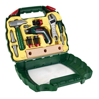 Bild av Theo Klein 8394 Bosch Ixolino väska Med hammare, skiftnyckel och mycket annat Batteridriven skruvdragare Mått: 26,6 cm x 32 8,8 Leksak för barn från 3 år