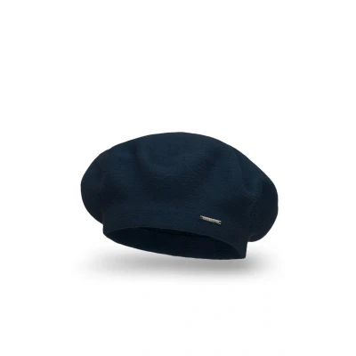 Bild av VIVISENCE Dambasker elegant vintermössa, varm och mysig huvudbonad på vintern hösten, varm, tjock stickad mössa, klassisk mössa för kvinnor, tillverkad i EU, Mörkblå, one size