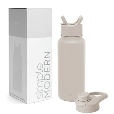 Bild av Enkel modern vattenflaska med sugrör och tugglock Isolerad termos i rostfritt stål för sportgym Summit Collection 950 ml Mandelbjörk