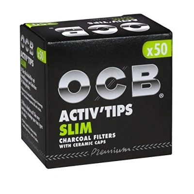 Bild av OCB ActivTips Slim 7 mm Aktiverat Kolfilter med Keramiska lock 4 x 50 stycken, Silver, smal