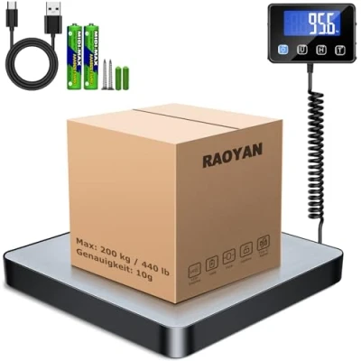 Bild av RAOYAN Paketvåg, 200 kg/10 g digital plattformsvåg med hög precision hållare/Tar funktion, brevvåg väggmonterad LCD display för paket/lager/bagage