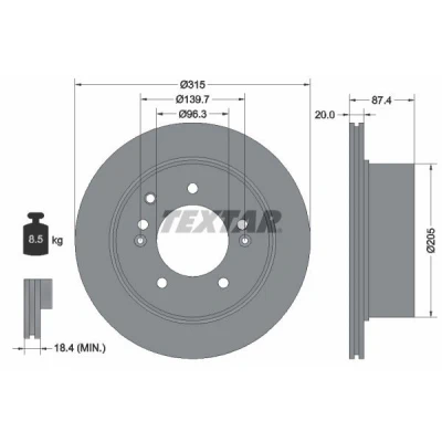 Bild av TEXTAR 92147400 Disque de frein 315 20 05/08 139,7 ventilé l&#039;intérieur sans boulon fix roue, moyeu roue KIA: SORENTO 1