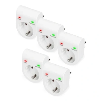 Bild av DIGITUS DN 95400 Överspänningsskyddsadapter 5 delar 16 A / 230 V 50 Hz max. 3 500 W LED statusindikering Läckström 13 Vit