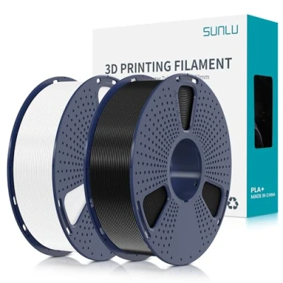 Bild av SUNLU PLA+ filament 1,75 mm 2 kg, PLA Plus 3D skrivarfilament, högre belastningsgrad, noggrant lindat, rulle till skrivare, mätnoggrannhet +/ 2,02 mm, vitt + svart
