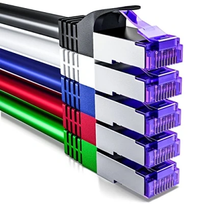 Bild av deleyCON 5x 0,25m CAT7 Nätverkskabel 10 Gigabit Kort 25cm RJ45 Patchkabel Ethernet Kabel (koppar, SFTP PiMF Skärmning) LAN DSL Switch Modem Router Patchpanel CAT6 CAT5 Färgrik