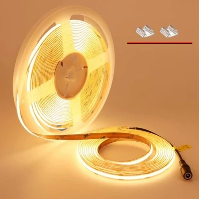 Bild av TOPAI 24 V COB LED tejp 10 m varmvit, band 2700K CRI&gt;90, hög ljusstyrka 7 000 lm 384LED/M IP20 icke vattentät flexibel klistermärke för hem sovrum kök
