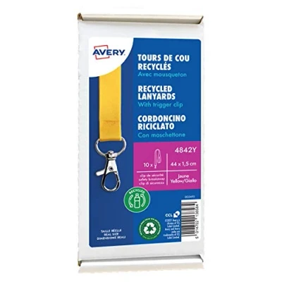 Bild av Avery 4842Y, Passerkortssnodd, Gul, 10 styck, Metall, Polyetentereftalat (PET), 44 cm, 15 mm