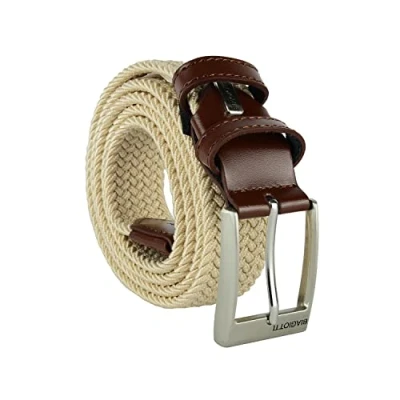 Bild av Biagiotti Flätat elastiskt bälte, man och kvinna, med äkta läderinsatser presentask (115 (taglia 50 52), Beige)