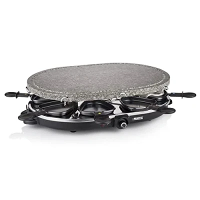 Bild av Princess Oval Raclette, Stengrill, 1 200 Watt, Justerbar Termostat, För 8 Personer, Non, Stick Belagd Panna, 162720