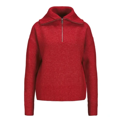 Bild av JACK&amp;JONES JXSIKO olika halva blixtlås stickad SN, Racing röd/detalj:/vanilj isspiping, XL