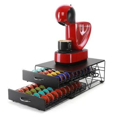 Bild av SYSYLY Kaffekapsellåda för 80 Dolce Gusto Kapslar, lådlåda, kapselhållare, kapseldispenser,Metall, Svart kapselförvaringslåda