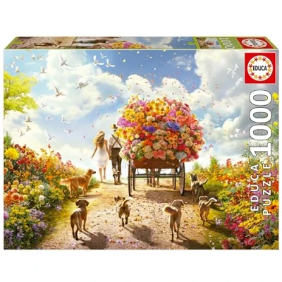Bild av Educa Blomstervagn Pussel med 1 000 bitar för vuxna. Mått: 68 x 48 cm Inkluderar Cola Fix pussel. Från 14 år (19921)