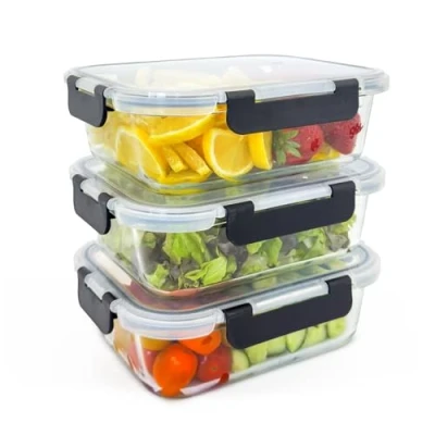 Bild av Uppsättning av 3 Meal Prep lådor inklusive lock glasmatlagringsburkar lufttät BPA fri värmebeständig lämplig för mikrovågsugn, ugn, frys och diskmaskin Förvaringsbehållare mat [3 x