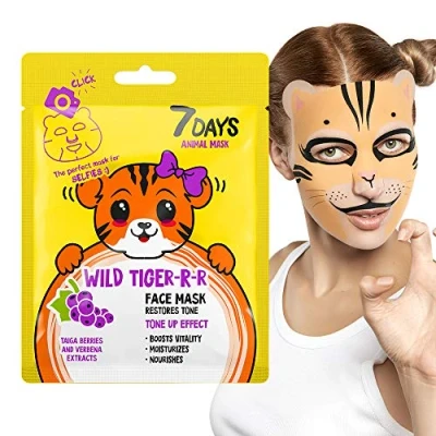 Bild av Animal Face mask Tiger 1 st Sheet Tissue roliga Design Extreme Hydra &amp; synlig effekt Hydrating för ansiktslyft Firming 28g 7DAYS