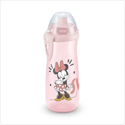 Bild av NUK Polypropylen (PP) Sports Cup barnvattenflaska 24+ månader läckagesäker push pull pip Clip och skyddskåpa BPA fri 450 ml Disney Mimmi Pigg (rosa)