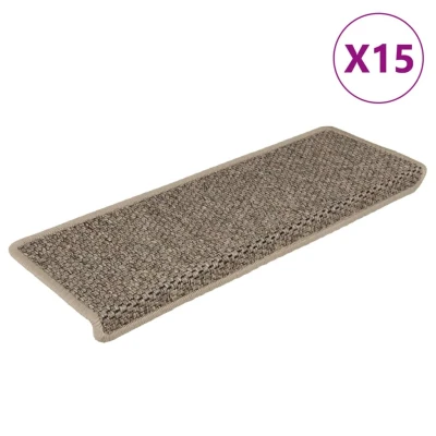 Bild av Trappstegsmattor självhäftande sisal 15 st 65x21x4 cm mörkbeige