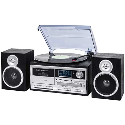 Bild av Trevi TT 1072 Dab Bluetooth stereo skivspelarsystem med Dab/Dab+ digital mottagare, kodningsfunktion, MP3 spelare, CD, USB, aux ingång, SD, kassett, svart
