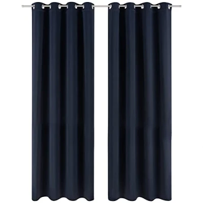 Bild av Blumtal Set med 2 mörkläggningsgardiner värmeisolerande mörkläggningsgardin öljetter fönstergardin för alla årstider, 140 x 225 cm, mörk oceanblå blå