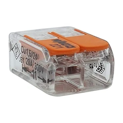 Bild av Wago Klämmor, 50 st., 221412, anslutningsklämma, för 2 ledare, med manöverspak, 0,24 mm² liten design, transparent