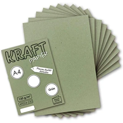 Bild av NEUSER PAPPER 25 ark vintage kraftpapper i grönt DIN A4 120 g återvunnet papper, helt ekologiskt brevpapper Miljöpapper av GUSTAV